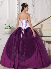 White and Purple Ball Gown Sweetheart Floor-length Taffeta Embroidery Quinceanera Dress