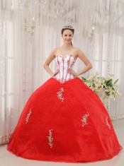 White and Red Ball Gown Sweetheart Floor-length Taffeta and Organza Appliques Quinceanera Dress