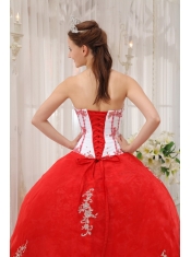 White and Red Ball Gown Sweetheart Floor-length Taffeta and Organza Appliques Quinceanera Dress