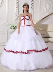 White and Wine Red Ball Gown Sweetheart Floor-length Organza Appliques Quinceanera Dress