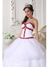 White and Wine Red Ball Gown Sweetheart Floor-length Organza Appliques Quinceanera Dress