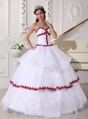 White and Wine Red Ball Gown Sweetheart Floor-length Organza Appliques Quinceanera Dress