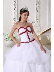 White and Wine Red Ball Gown Sweetheart Floor-length Organza Appliques Quinceanera Dress