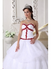 White and Wine Red Ball Gown Sweetheart Floor-length Organza Appliques Quinceanera Dress