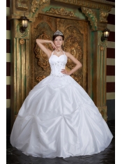 White Ball Gown Halter Floor-length Taffeta Beading Quinceanera Dress