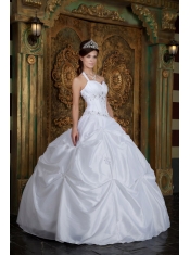 White Ball Gown Halter Floor-length Taffeta Beading Quinceanera Dress