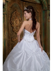 White Ball Gown Halter Floor-length Taffeta Beading Quinceanera Dress