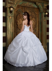 White Ball Gown Halter Floor-length Taffeta Beading Quinceanera Dress