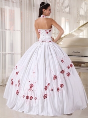 White Ball Gown Halter Floor-length Taffeta Embroidery Quinceanera Dress