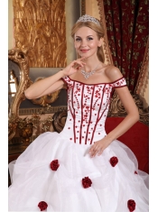 White Ball Gown Off The Shoulder Floor-length Taffeta and Organza Embroidery Quinceanera Dress