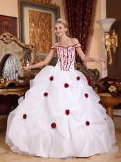 White Ball Gown Off The Shoulder Floor-length Taffeta and Organza Embroidery Quinceanera Dress