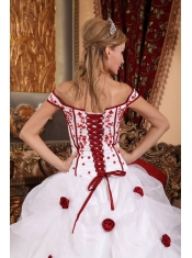 White Ball Gown Off The Shoulder Floor-length Taffeta and Organza Embroidery Quinceanera Dress