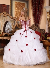 White Ball Gown Off The Shoulder Floor-length Taffeta and Organza Embroidery Quinceanera Dress