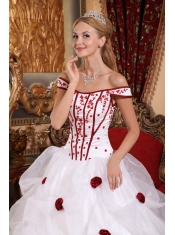White Ball Gown Off The Shoulder Floor-length Taffeta and Organza Embroidery Quinceanera Dress