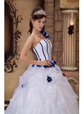 White Ball Gown One Shoulder Floor-length Satin and Tulle Hand Flowers Quinceanera Dress