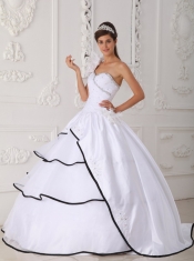 White Ball Gown One Shoulder Floor-length Taffeta and Organza Beading Quinceanera Dress