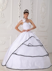 White Ball Gown One Shoulder Floor-length Taffeta and Organza Beading Quinceanera Dress