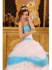 White Ball Gown Strapless Floor-length Appliques Satin and Organza  Quinceanera Dress
