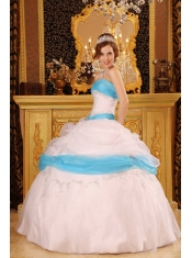White Ball Gown Strapless Floor-length Appliques Satin and Organza  Quinceanera Dress