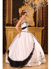 Baby Pink Ball Gown Strapless Floor-length Embroidery Satin Quinceanera Dress