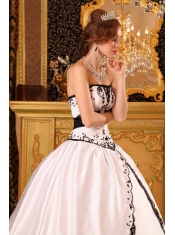 Baby Pink Ball Gown Strapless Floor-length Embroidery Satin Quinceanera Dress