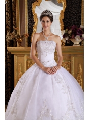 White Ball Gown Strapless Floor-length Embroidery with Beading Quinceanera Dress