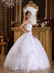 White Ball Gown Strapless Floor-length Embroidery with Beading Quinceanera Dress