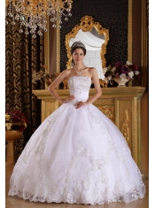 White Ball Gown Strapless Floor-length Embroidery with Beading Quinceanera Dress