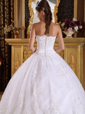 White Ball Gown Strapless Floor-length Embroidery with Beading Quinceanera Dress