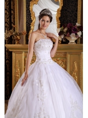 White Ball Gown Strapless Floor-length Embroidery with Beading Quinceanera Dress