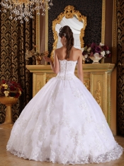 White Ball Gown Strapless Floor-length Embroidery with Beading Quinceanera Dress