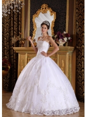 White Ball Gown Strapless Floor-length Embroidery with Beading Quinceanera Dress