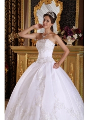 White Ball Gown Strapless Floor-length Embroidery with Beading Quinceanera Dress