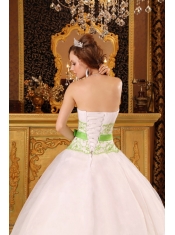 White Ball Gown Strapless Floor-length Organza and Taffeta Appliques Quinceanera Dress