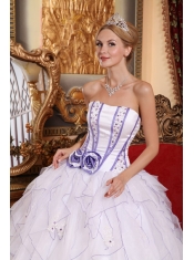 White Ball Gown Strapless Floor-length Organza Beading Quinceanera Dress