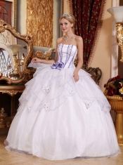 White Ball Gown Strapless Floor-length Organza Beading Quinceanera Dress