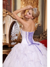 White Ball Gown Strapless Floor-length Organza Beading Quinceanera Dress