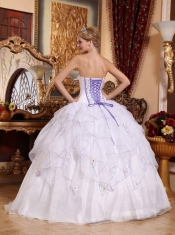 White Ball Gown Strapless Floor-length Organza Beading Quinceanera Dress