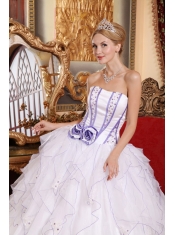 White Ball Gown Strapless Floor-length Organza Beading Quinceanera Dress