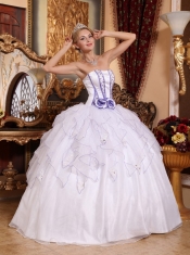 White Ball Gown Strapless Floor-length Organza Beading Quinceanera Dress