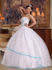 White Ball Gown Strapless Floor-length Organza Beading Quinceanera Dress