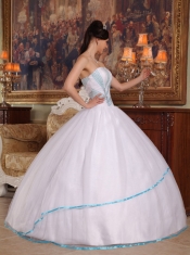 White Ball Gown Strapless Floor-length Organza Beading Quinceanera Dress