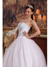 White Ball Gown Strapless Floor-length Organza Beading Quinceanera Dress