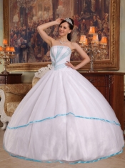 White Ball Gown Strapless Floor-length Organza Beading Quinceanera Dress