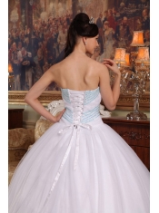 White Ball Gown Strapless Floor-length Organza Beading Quinceanera Dress