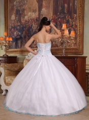 White Ball Gown Strapless Floor-length Organza Beading Quinceanera Dress