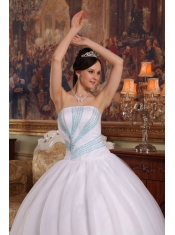 White Ball Gown Strapless Floor-length Organza Beading Quinceanera Dress