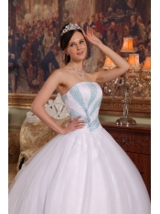 White Ball Gown Strapless Floor-length Organza Beading Quinceanera Dress