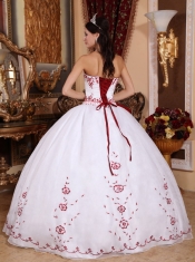 White Ball Gown Strapless Floor-length Organza Embroidery Quinceanera Dress