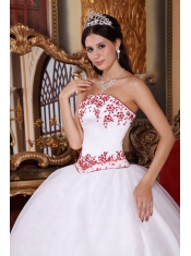 White Ball Gown Strapless Floor-length Organza Embroidery Quinceanera Dress